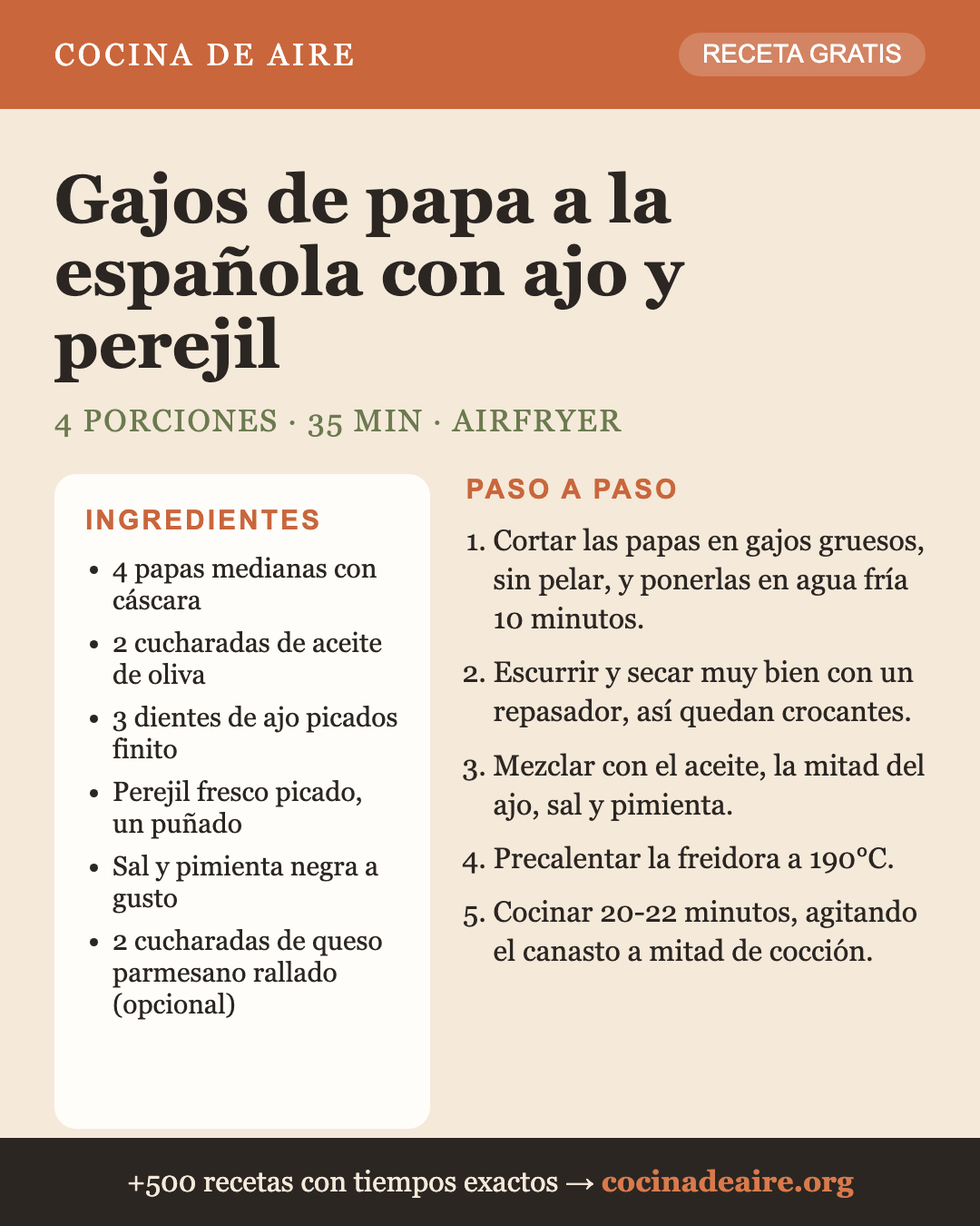 Receta: gajos de papa a la española