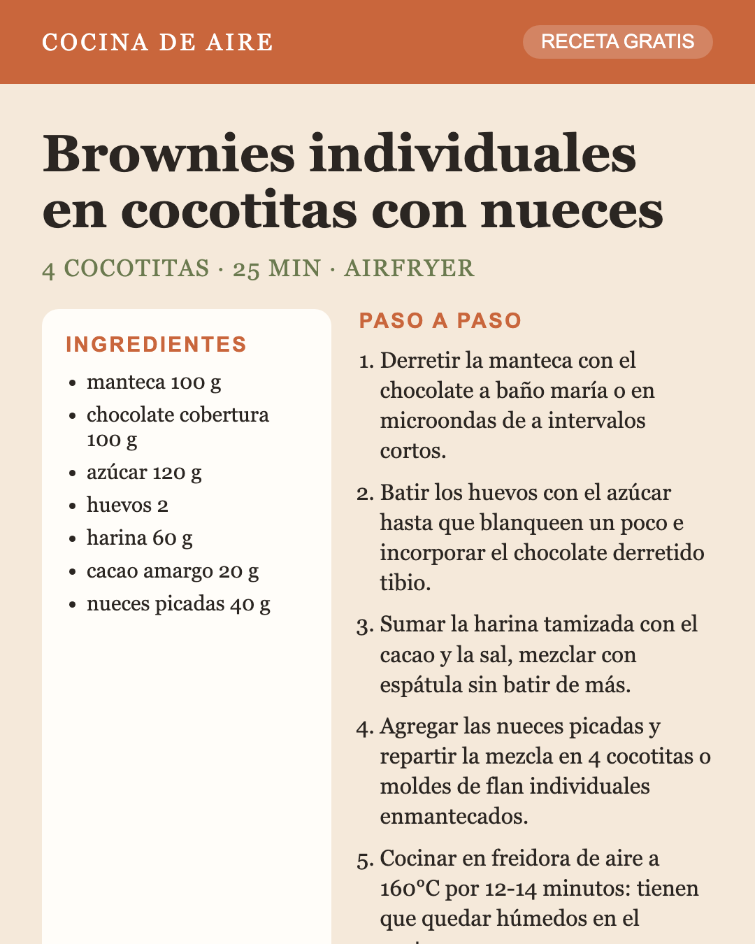 Receta: brownies en la airfryer